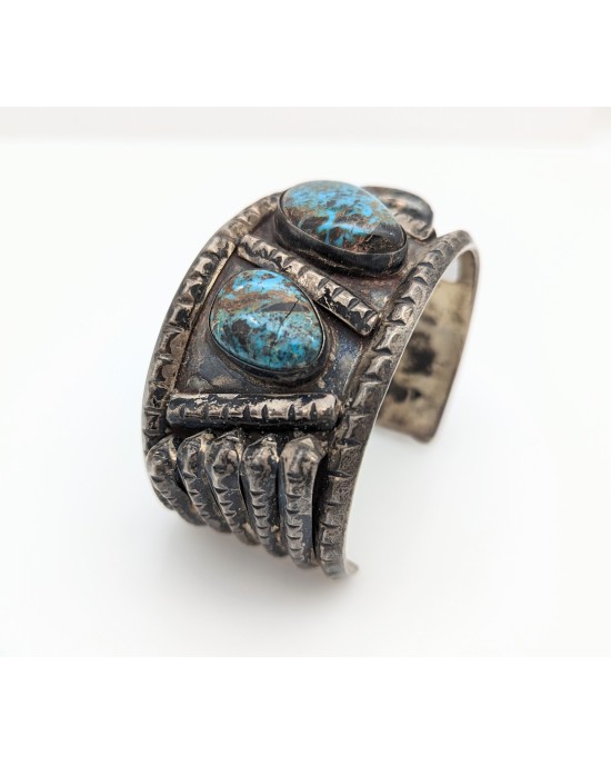 Large Navajo Sterling Silver & Turquoise Cuff Bracelet